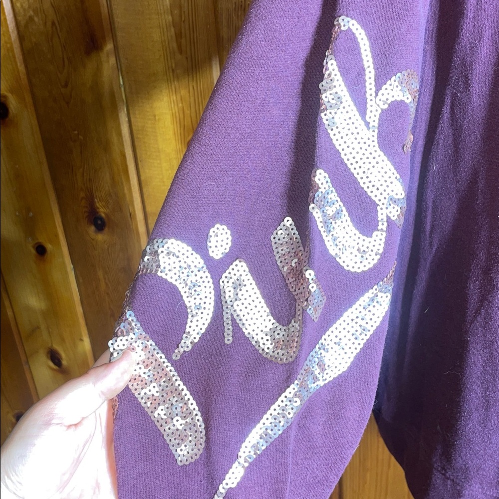 Victoria's Secret Pink Maroon hoodie size large sparkly flashing top oversized - Picture 4 of 6